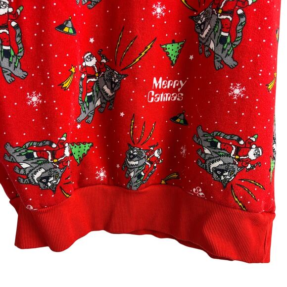 Divided Christmas Sweatshirt Meowy Catmas Unisex Size S Ugly Sweater Party Santa - Picture 11 of 11